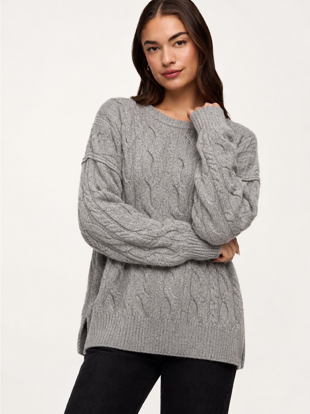 NWT Vigoss Women's Gray Cable Knit Crewneck Sweater Size Small